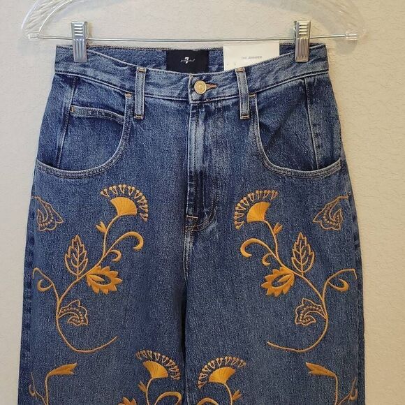 7 FOR ALL MANKIND THE JENNIFER 90S EMBROIDERED BAGGY JEAN SIZE 24 - Picture 3 of 9